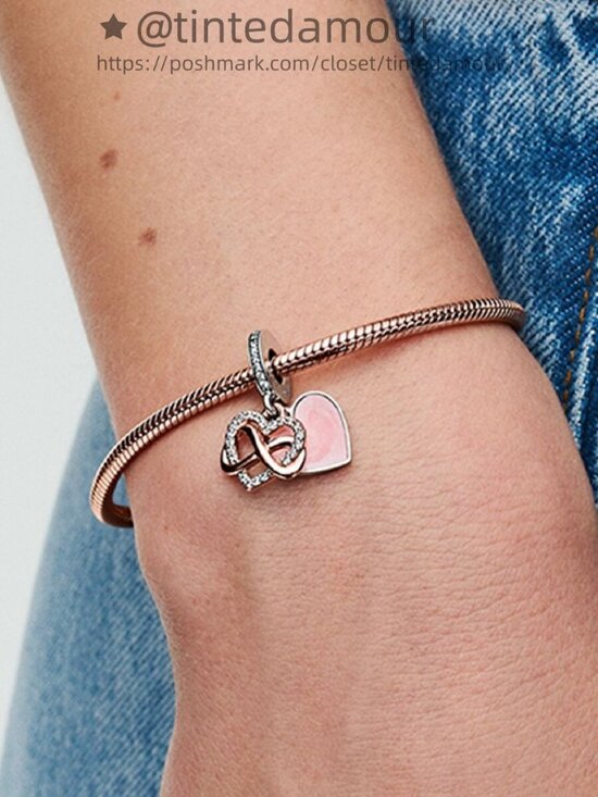 Pandora Sparkling Infinity Heart Dangle Charm|Two-tone - Picture 5 of 7